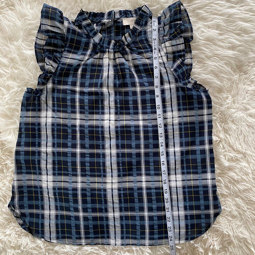 LOFT Blue Plaid Ruffle Sleeve Shell, size M - Picture 8 of 8